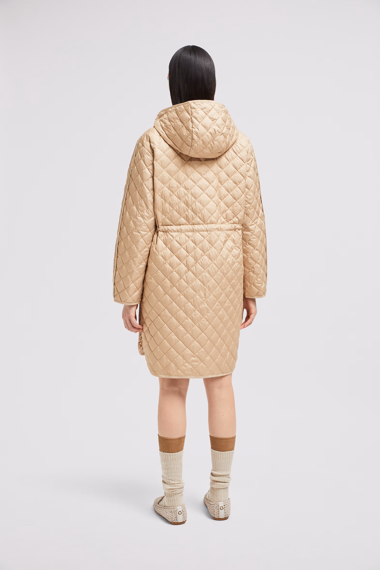Plumífero largo acolchado con motivo de rombos y capucha Etelan Mujer Beige Moncler 5